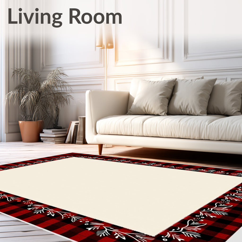Red Black Buffalo Check Floral Border Rug