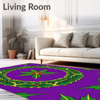 Vibrant Green Holly Wreath Purple Backdrop Rug