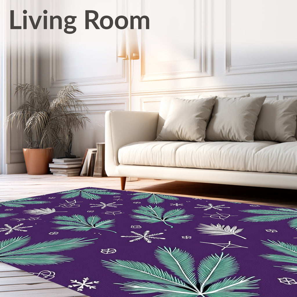 Purple Green Leaf Snowflake Accents Rug