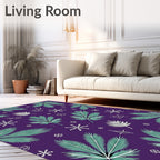 Purple Green Leaf Snowflake Accents Rug