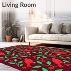 Red Cardinals Among Green Mistletoe Rug