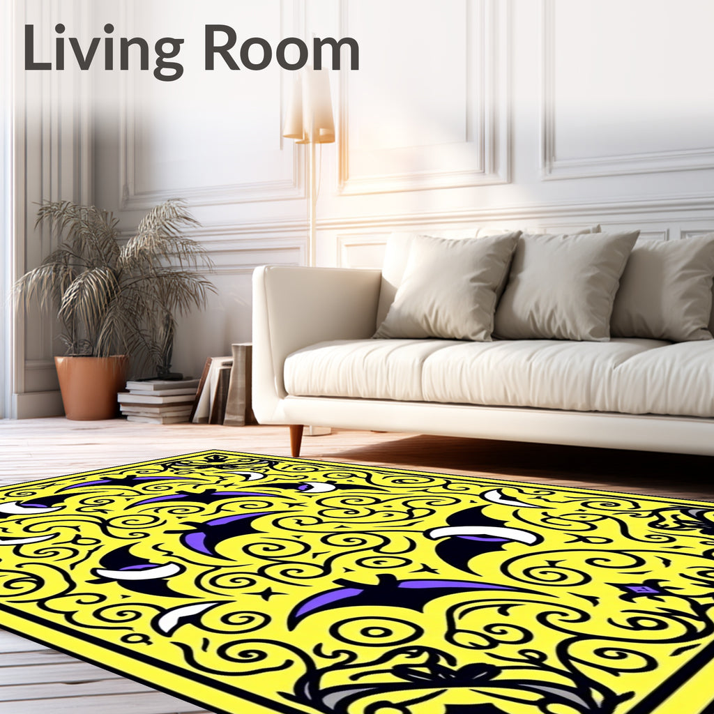 Yellow Bat and Moon Swirls Rug