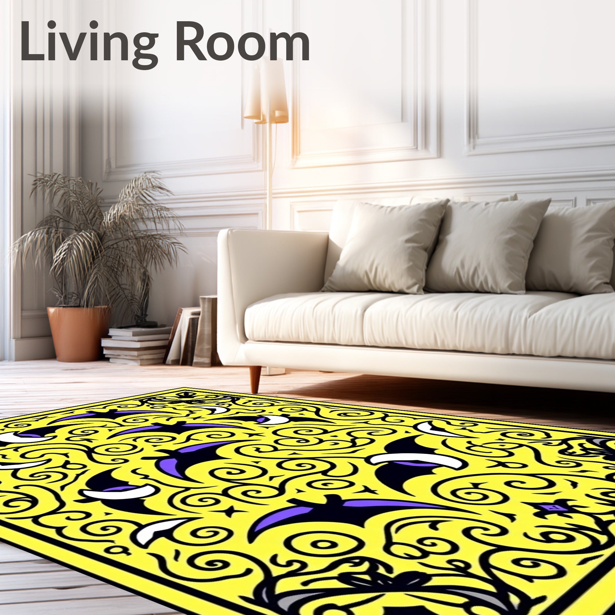 Yellow Bat and Moon Swirls Rug