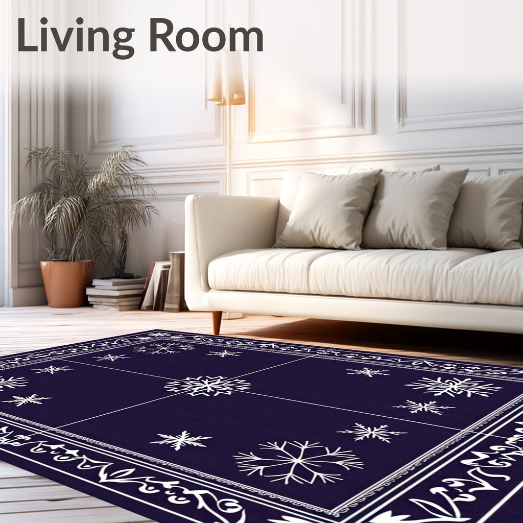 Deep Indigo Snowflake Vintage Border Rug