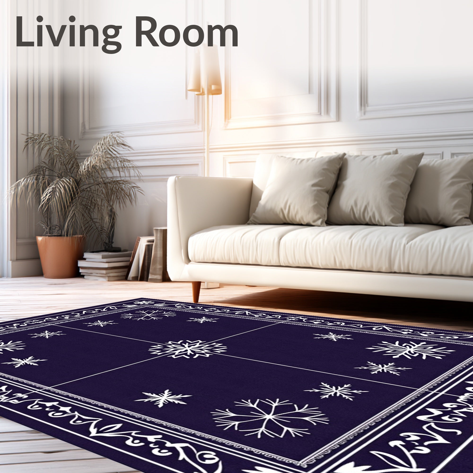 Deep Indigo Snowflake Vintage Border Rug