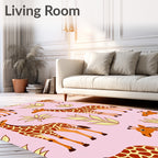 Playful Pink Giraffe Foliage Rug
