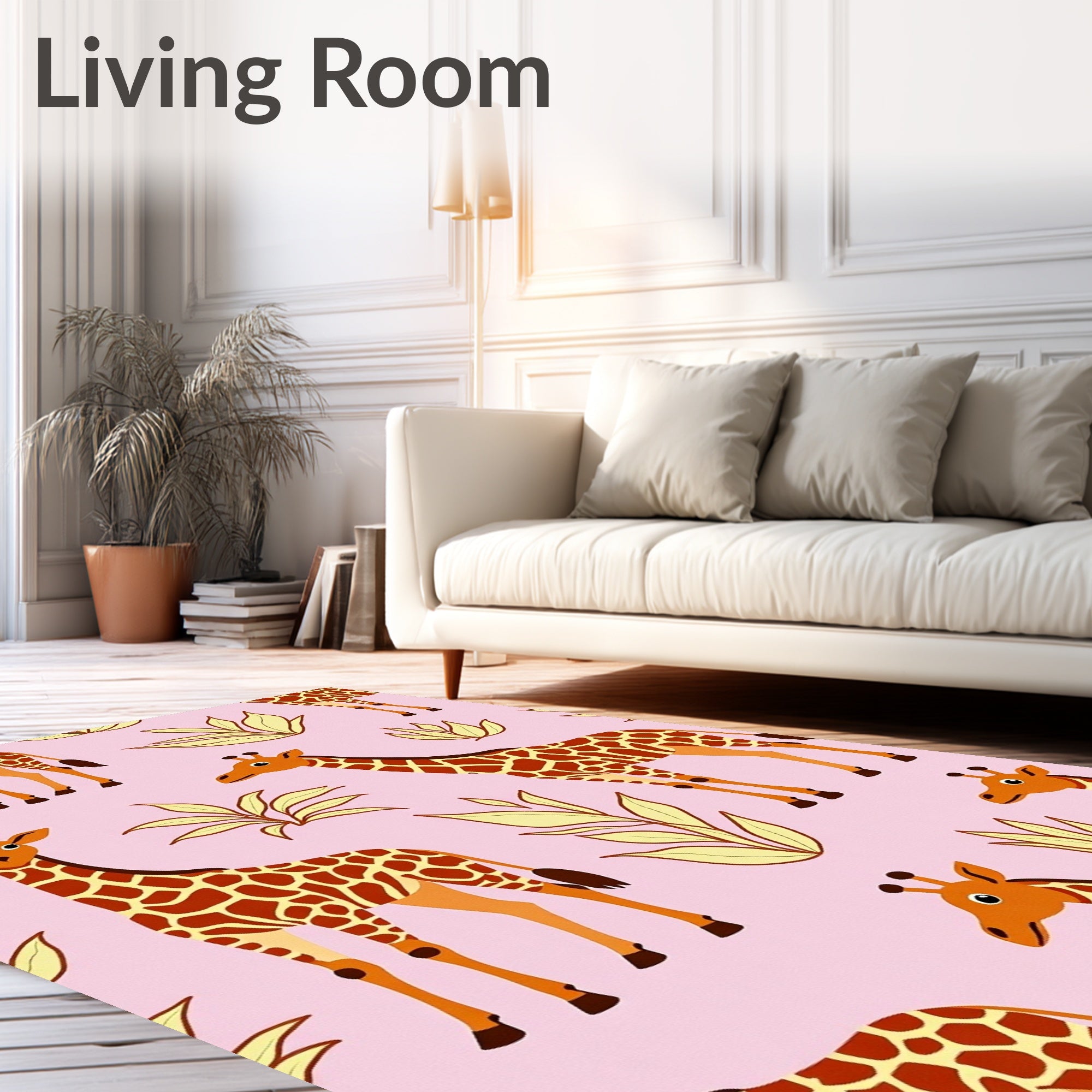 Playful Pink Giraffe Foliage Rug