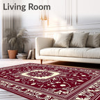 Crimson and Cream Medallion Border Rug