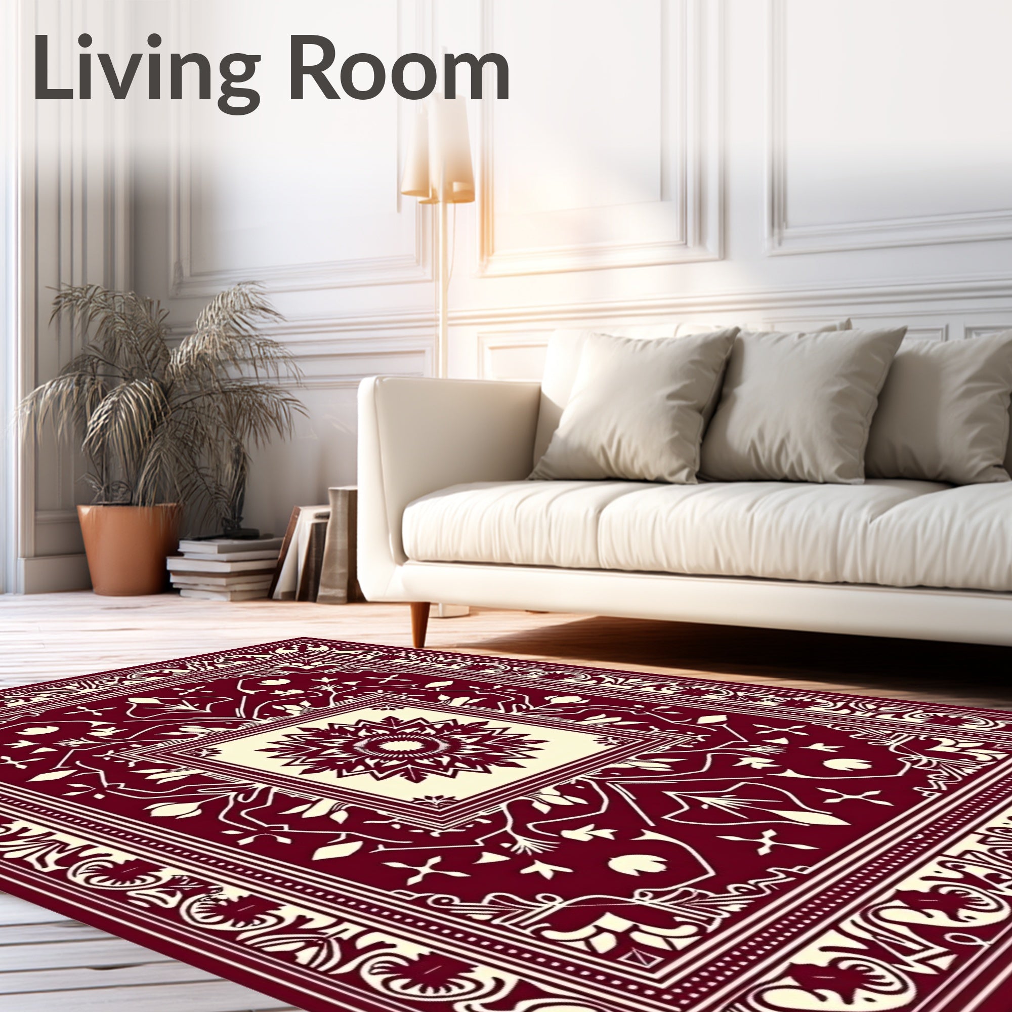 Crimson and Cream Medallion Border Rug