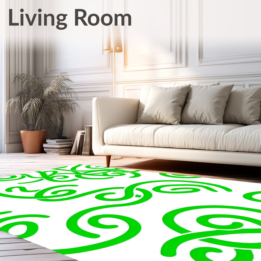 Bright Green Swirls Abstract Art Rug