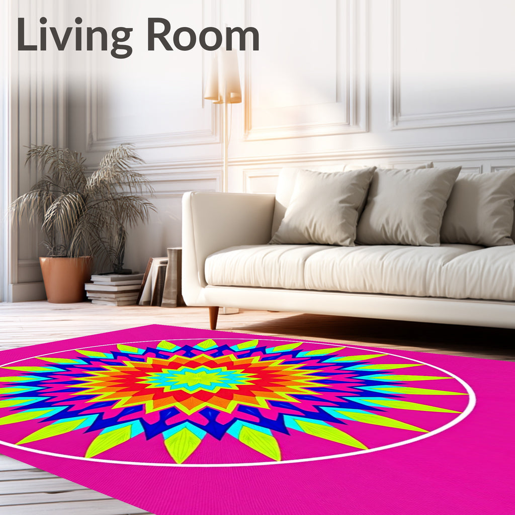 Vibrant Rainbow Sunburst Mandala Rug