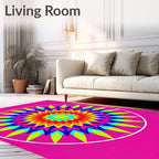 Vibrant Rainbow Sunburst Mandala Rug