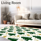 Elegant Green Trees Festive Gold Curls Rug