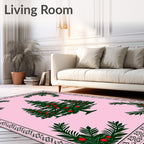 Pink Evergreen Christmas Tree Border Rug