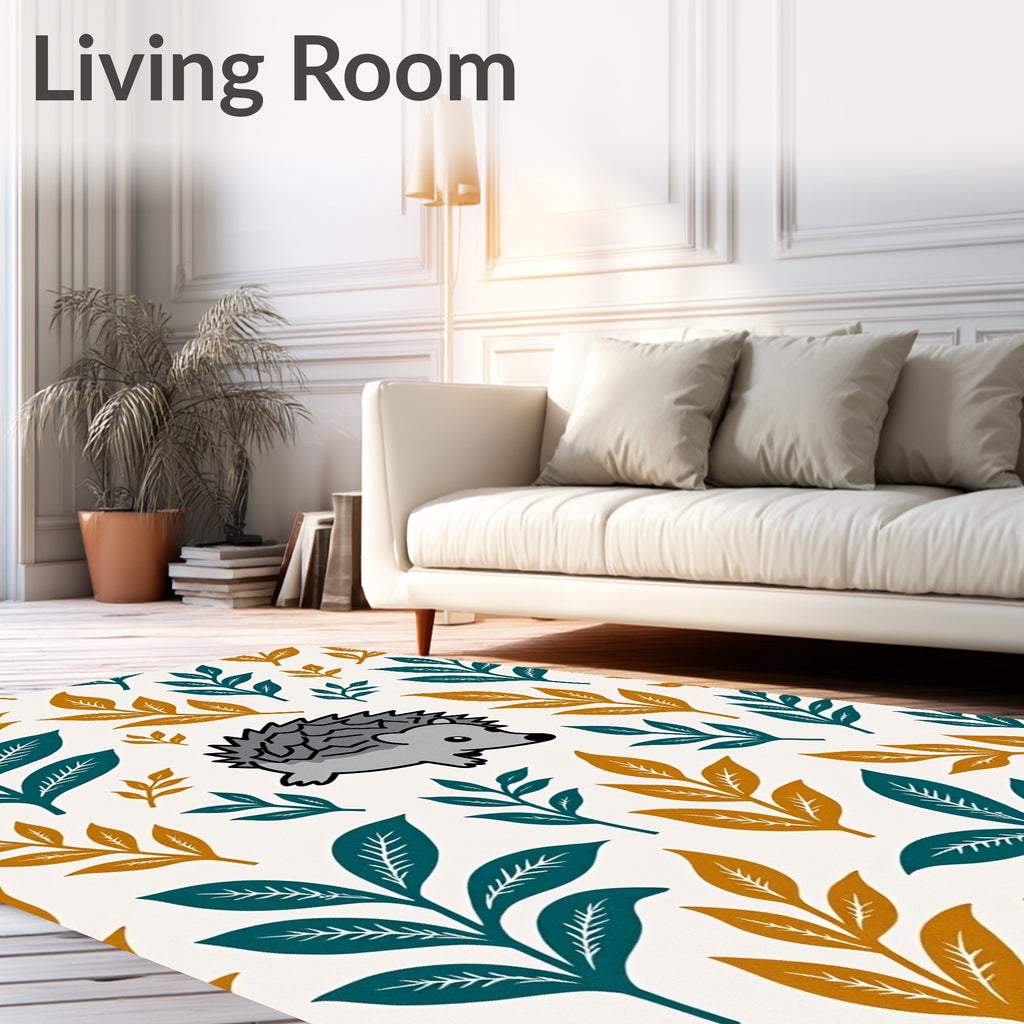 Whimsical Hedgehog Woodland Foliage Rug