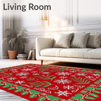 Red Snowflake Pine Branch Holiday Border Rug