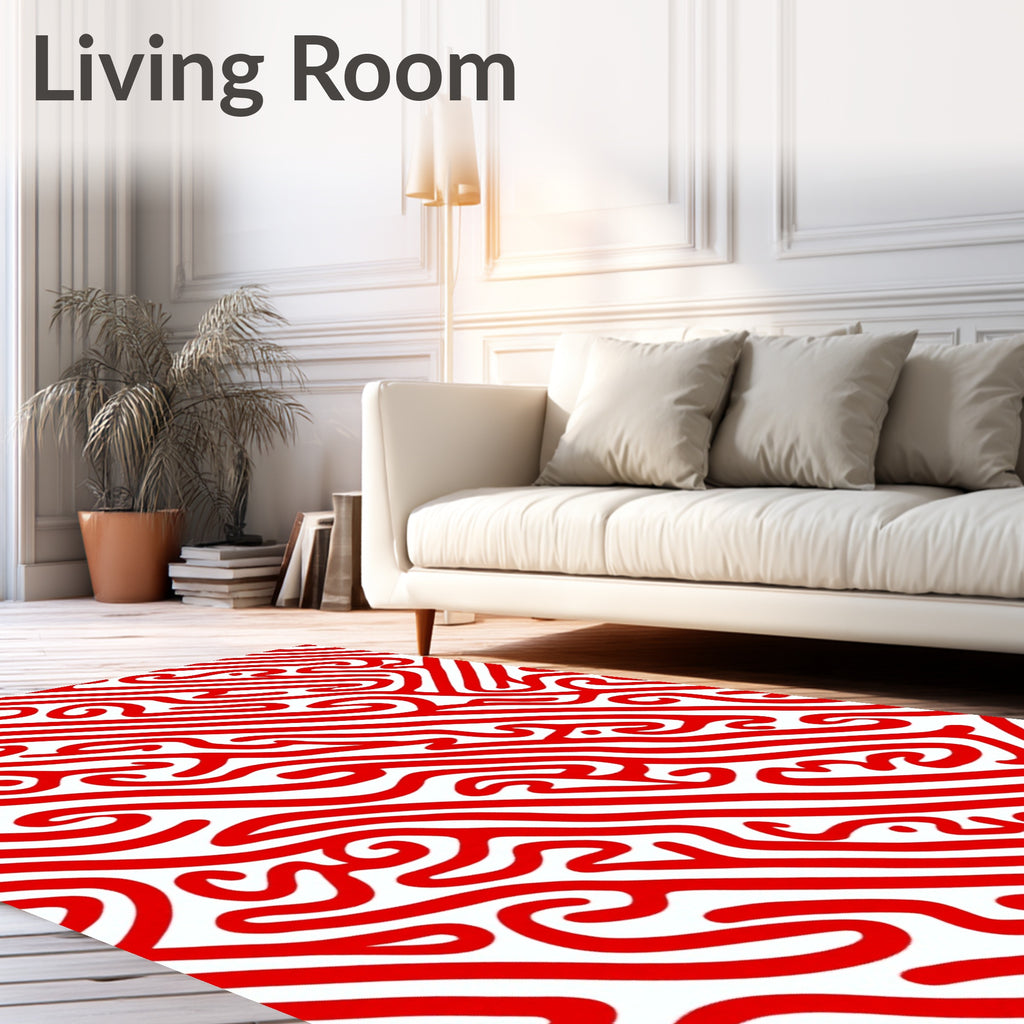 Bold Red Abstract Swirls Rug