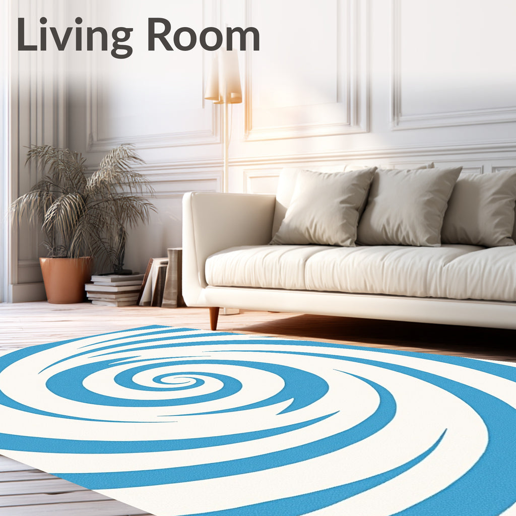 Blue White Swirling Vortex Rug