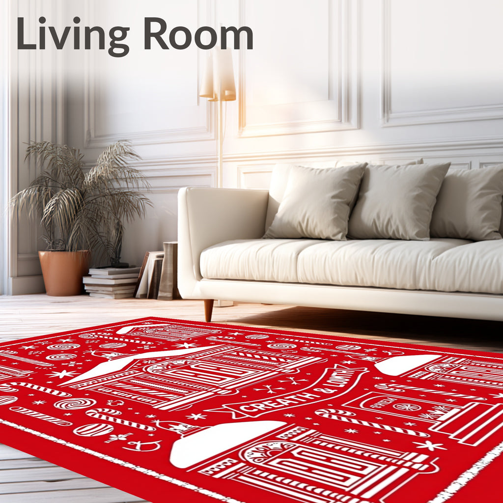Red Holiday Village Candy Cane Swirl Rug