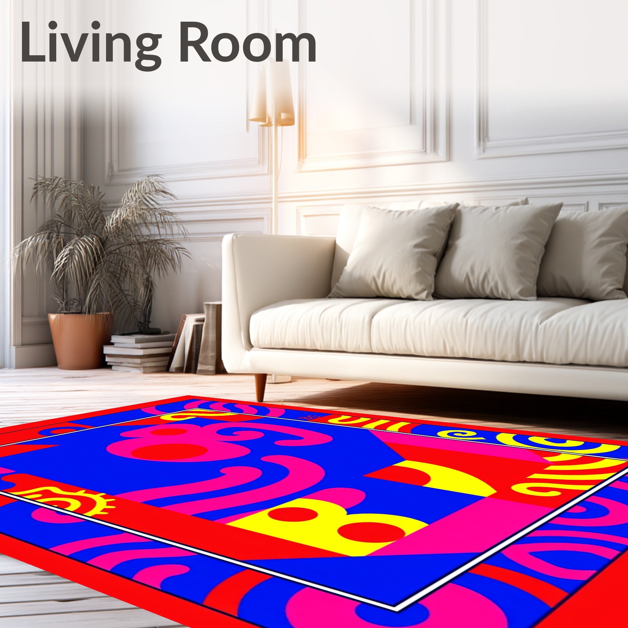 Bold Red Blue Abstract Swirls Rug
