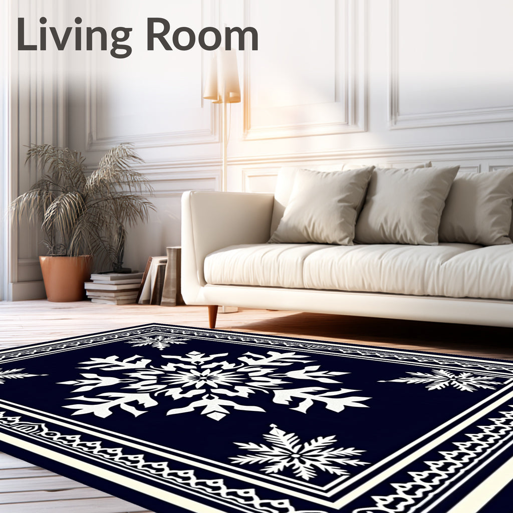 Navy White Snowflake Medallion Rug