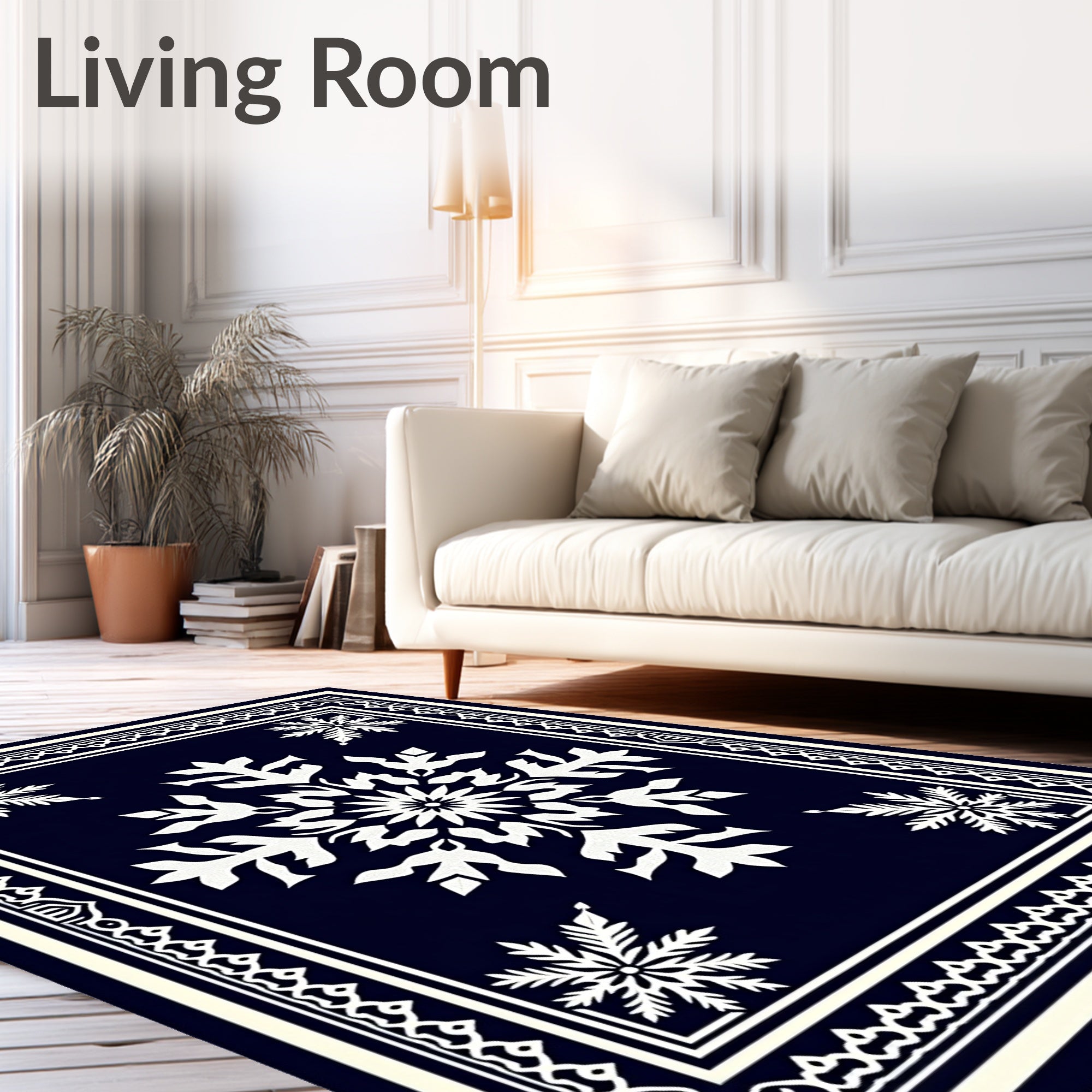 Navy White Snowflake Medallion Rug