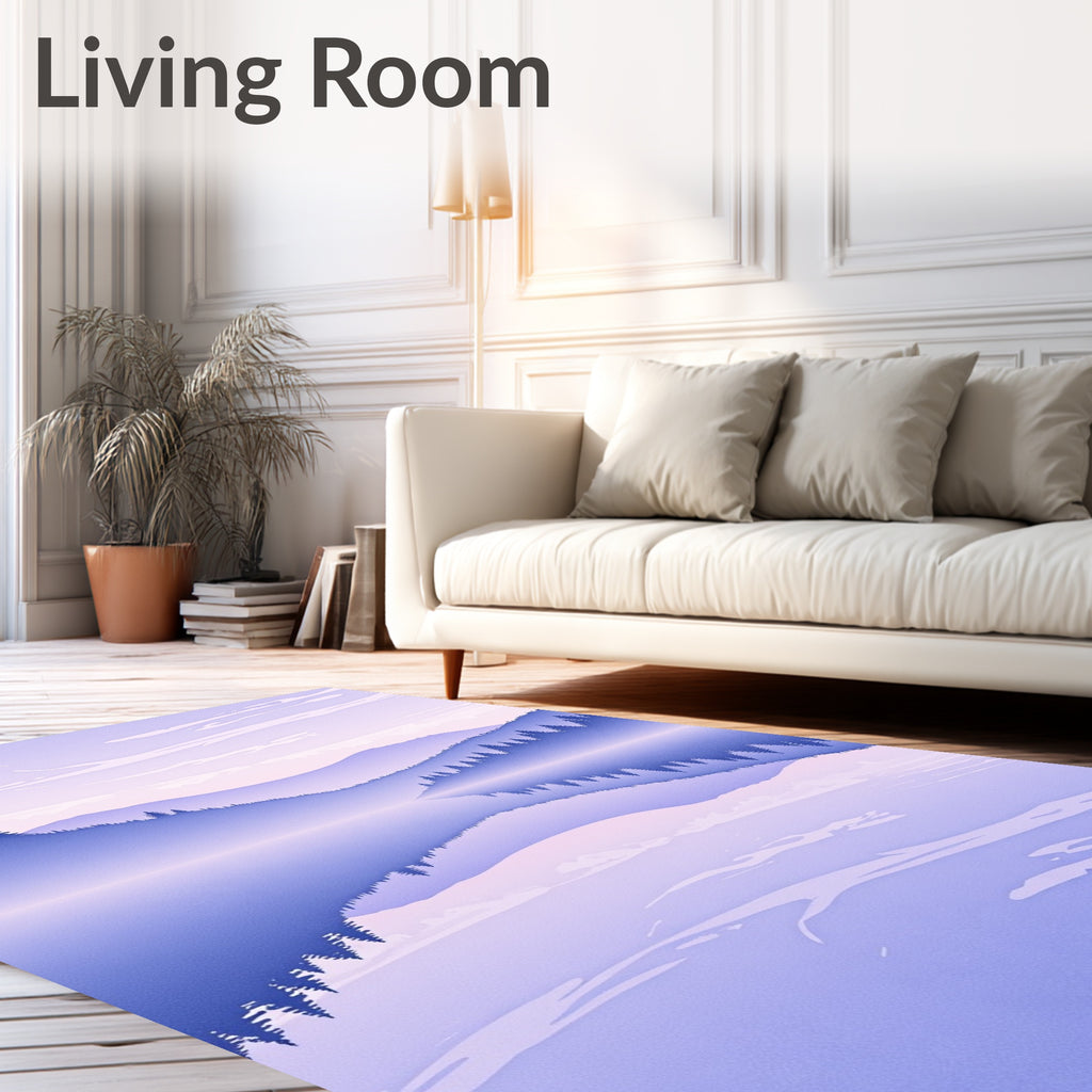 Lavender Mist Mountain Lake Reflection Rug