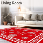 Red White Snowflake Holiday Border Rug
