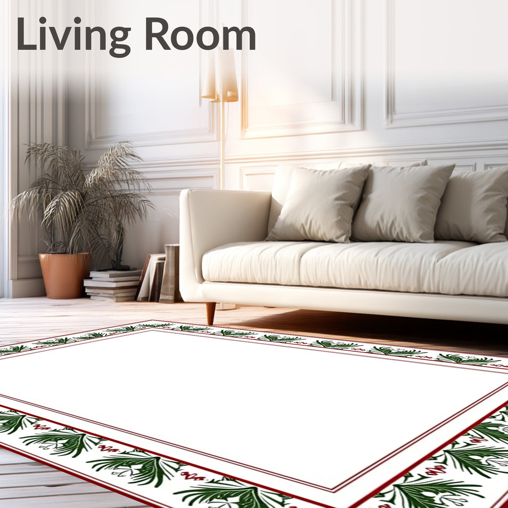 Dark Green Red Floral Border Rug