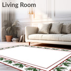 Dark Green Red Floral Border Rug
