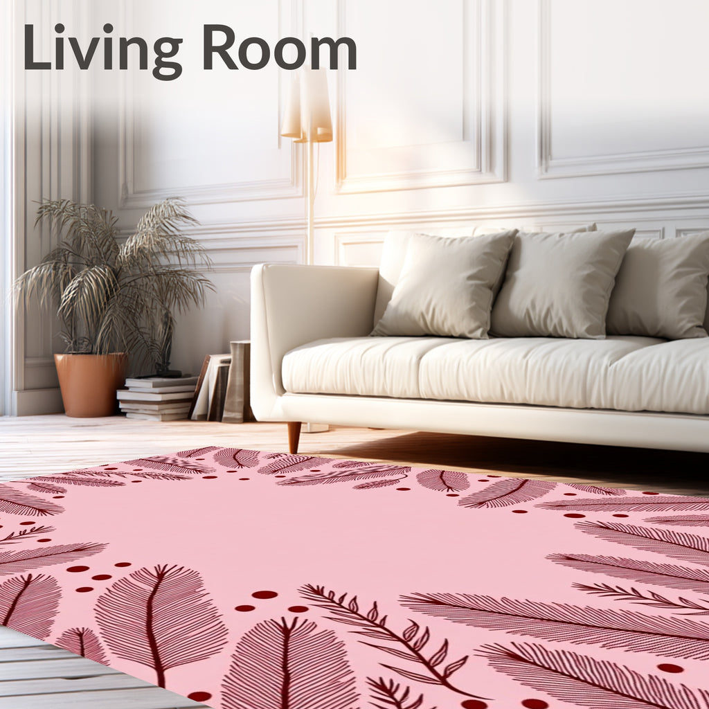 Rustic Burgundy Feather Dots Border Rug