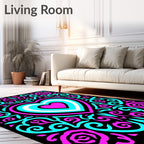 Vivid Pink Aqua Heart Floral Swirls Rug
