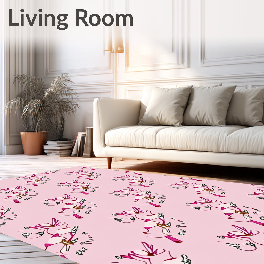 Whimsical Pink Unicorn Meadow Sketch Rug