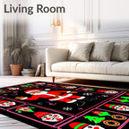 Festive Black Santa Christmas Border Rug