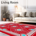 Vivid Red Sunburst Mandala Art Rug