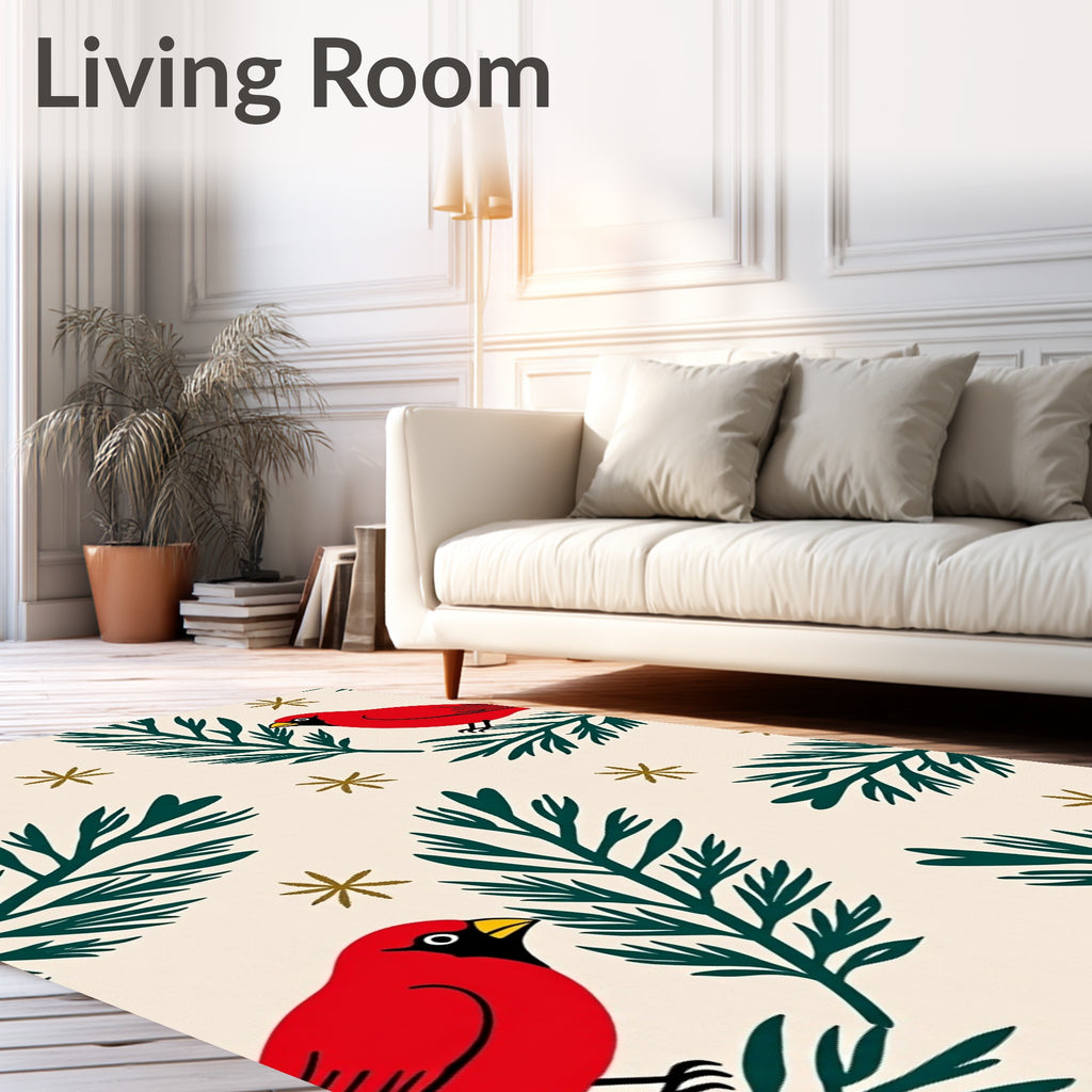 Red Cardinal Festive Branch Garland Rug