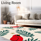 Red Cardinal Festive Branch Garland Rug
