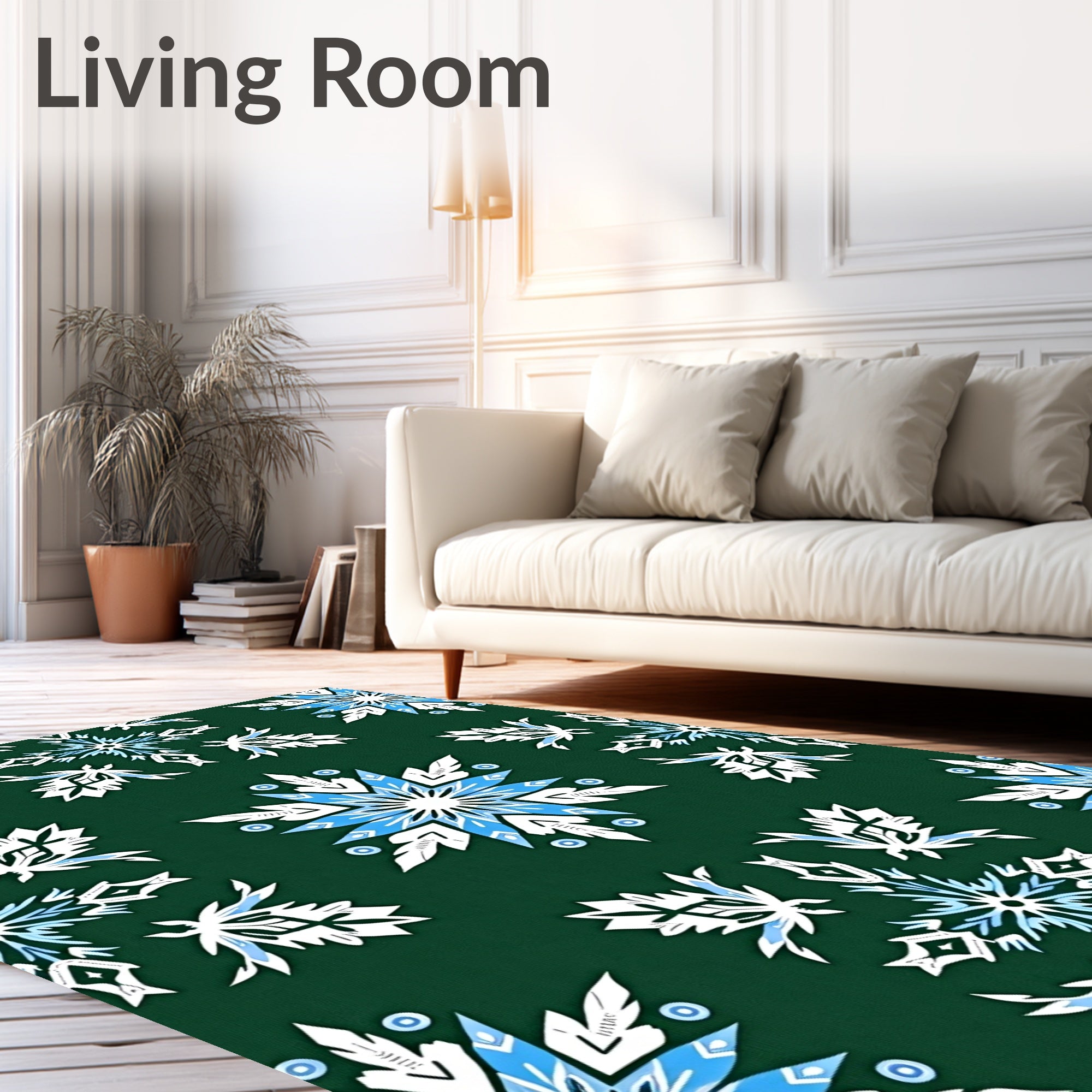 Winter Snowflake Tile Blue White Rug