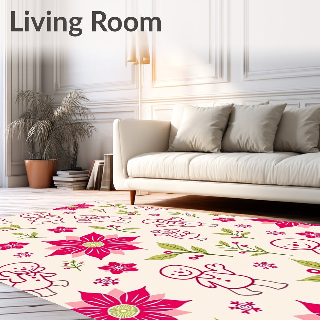 Pink Gingerbread Characters Floral Mix Rug
