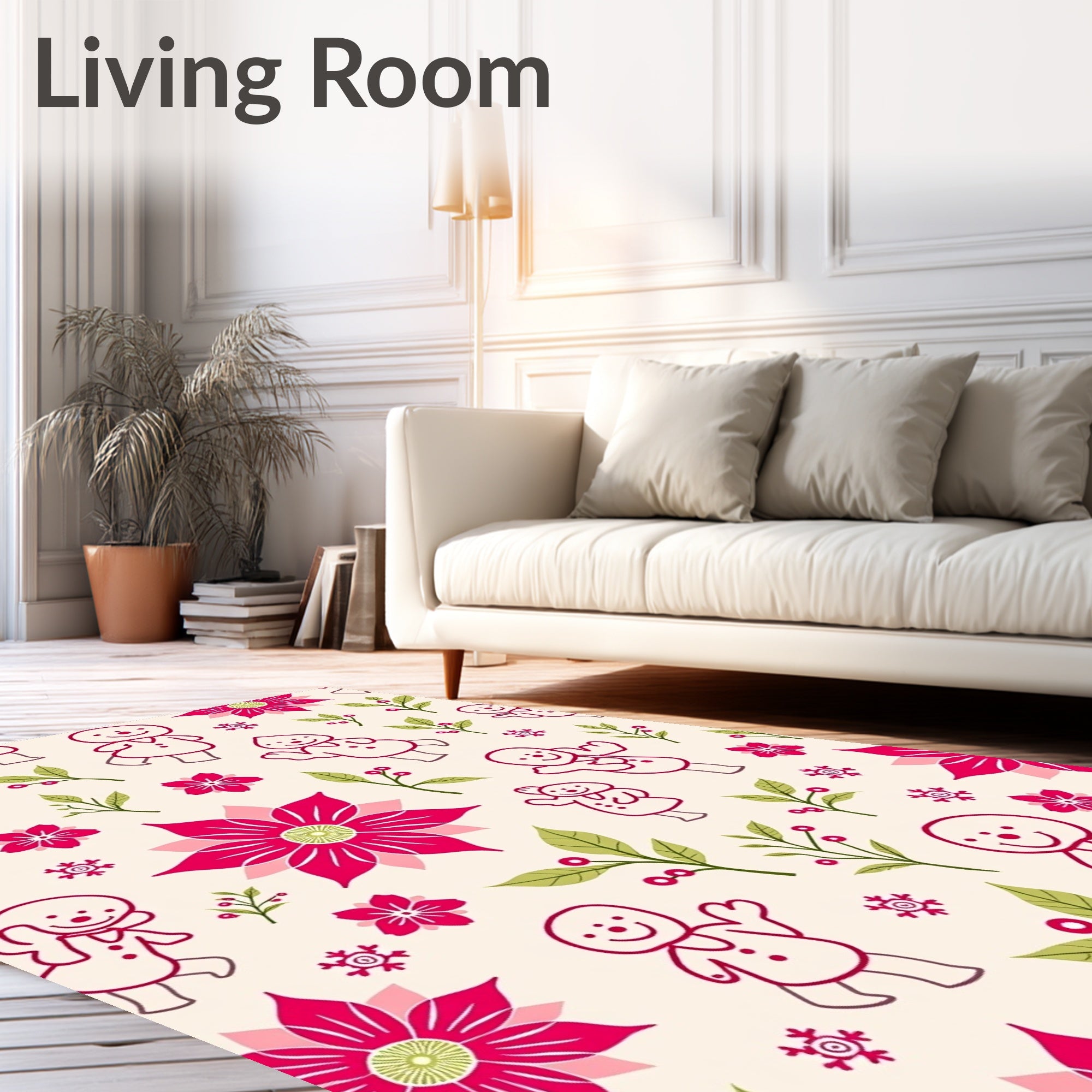 Pink Gingerbread Characters Floral Mix Rug