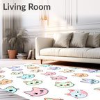 Pastel Kawaii Cat Faces Repeating Pattern Rug