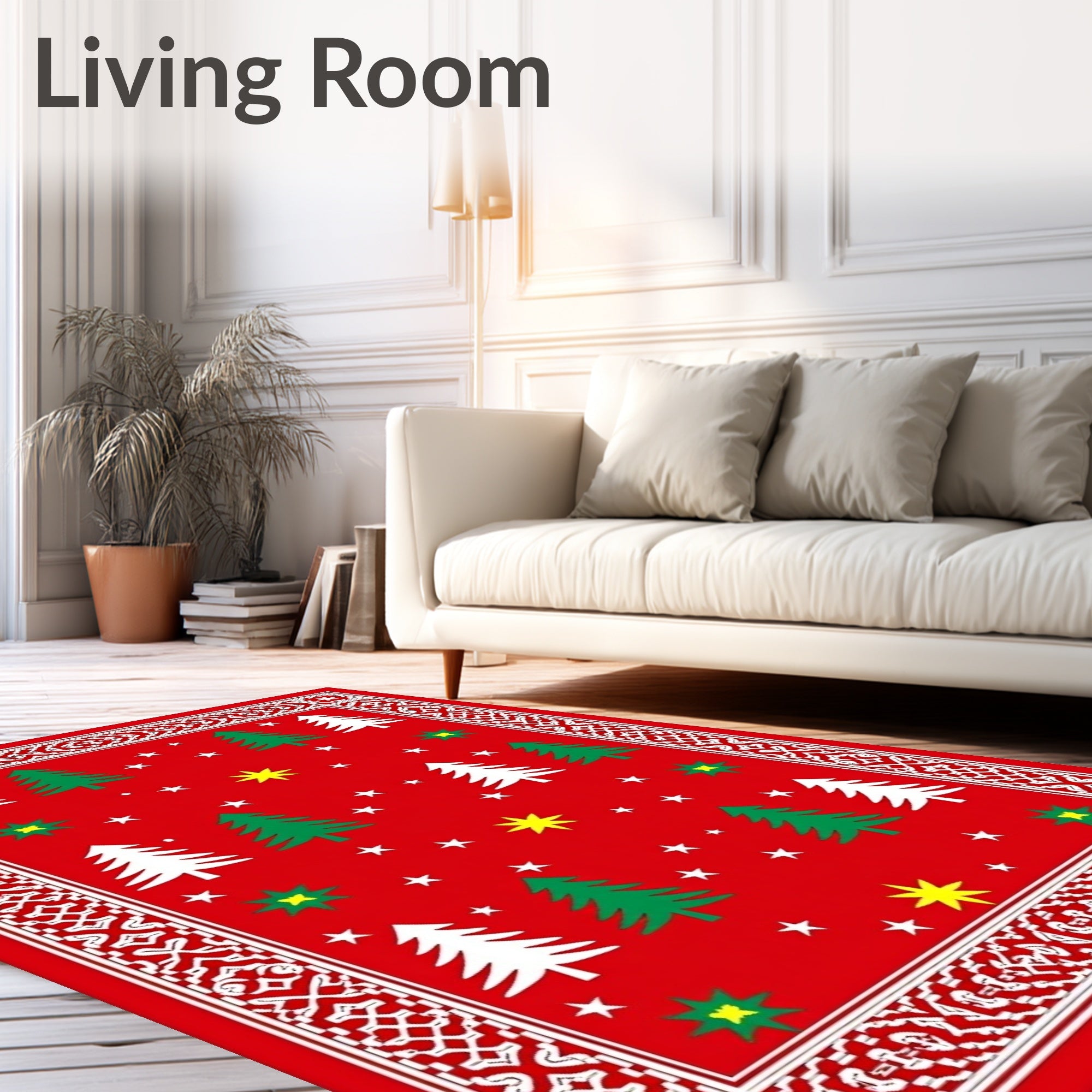 Red Christmas Tree Star Festive Border Rug