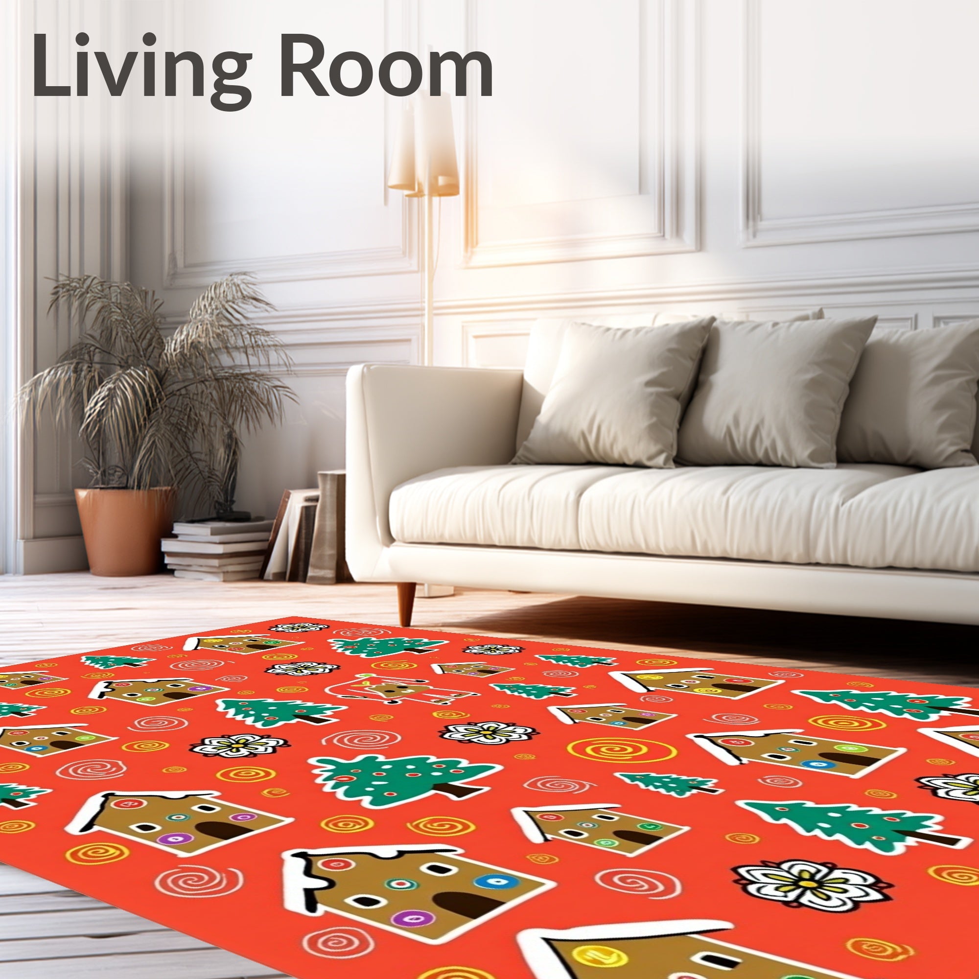 Whimsical Gingerbread Homes Holiday Trees Rug
