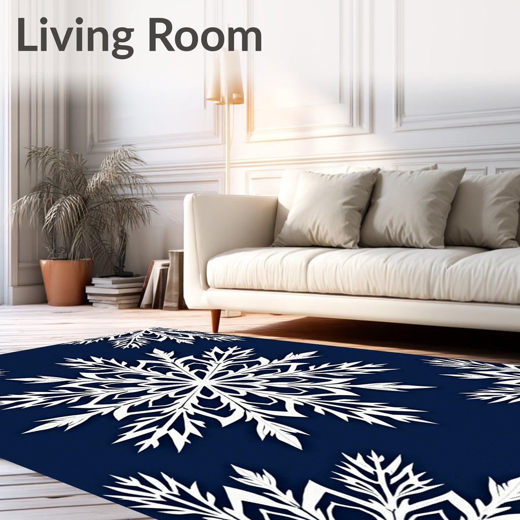 White Snowflake On Deep Blue Rug