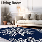 White Snowflake On Deep Blue Rug