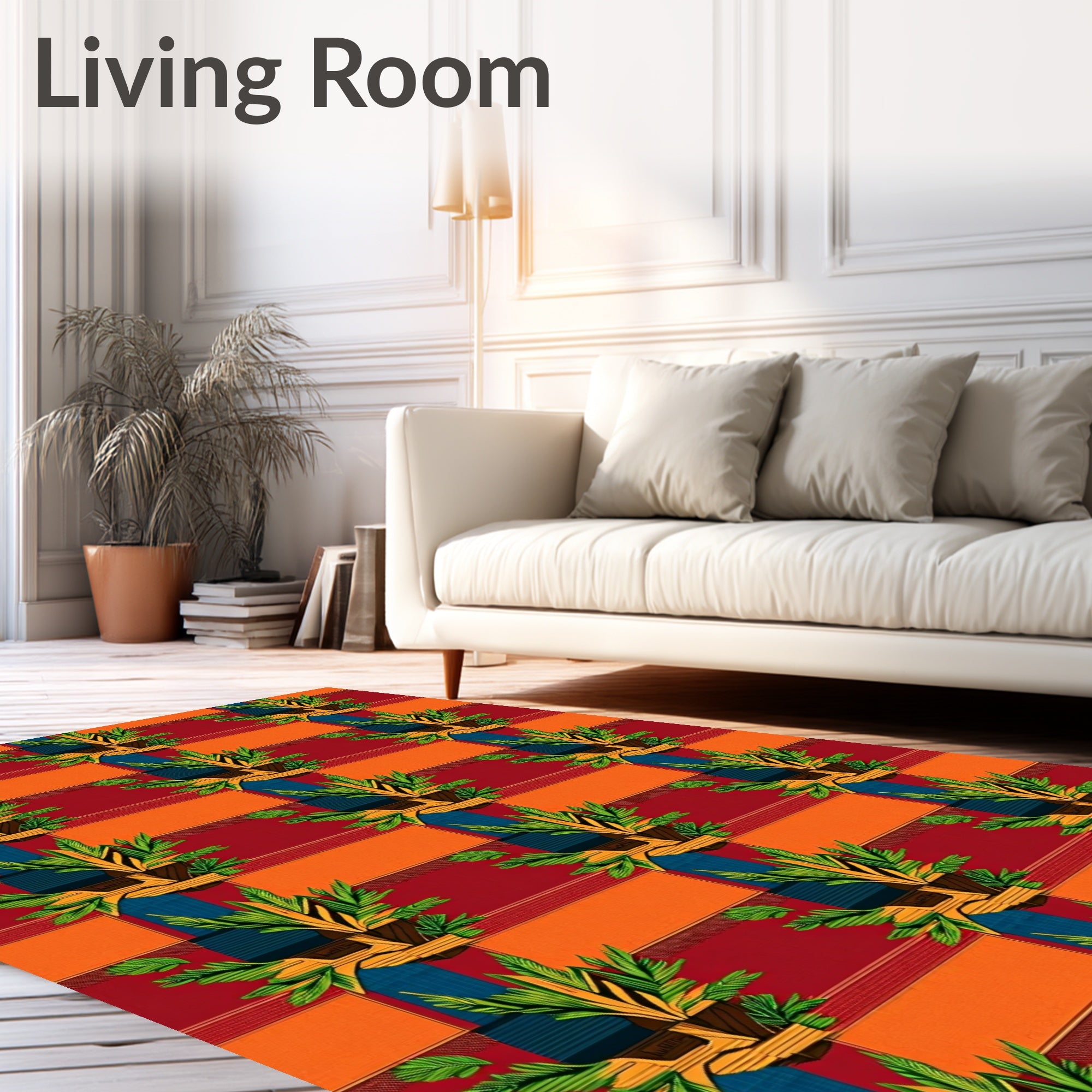 Vibrant Tropical Plant Horizontal Stripe Rug