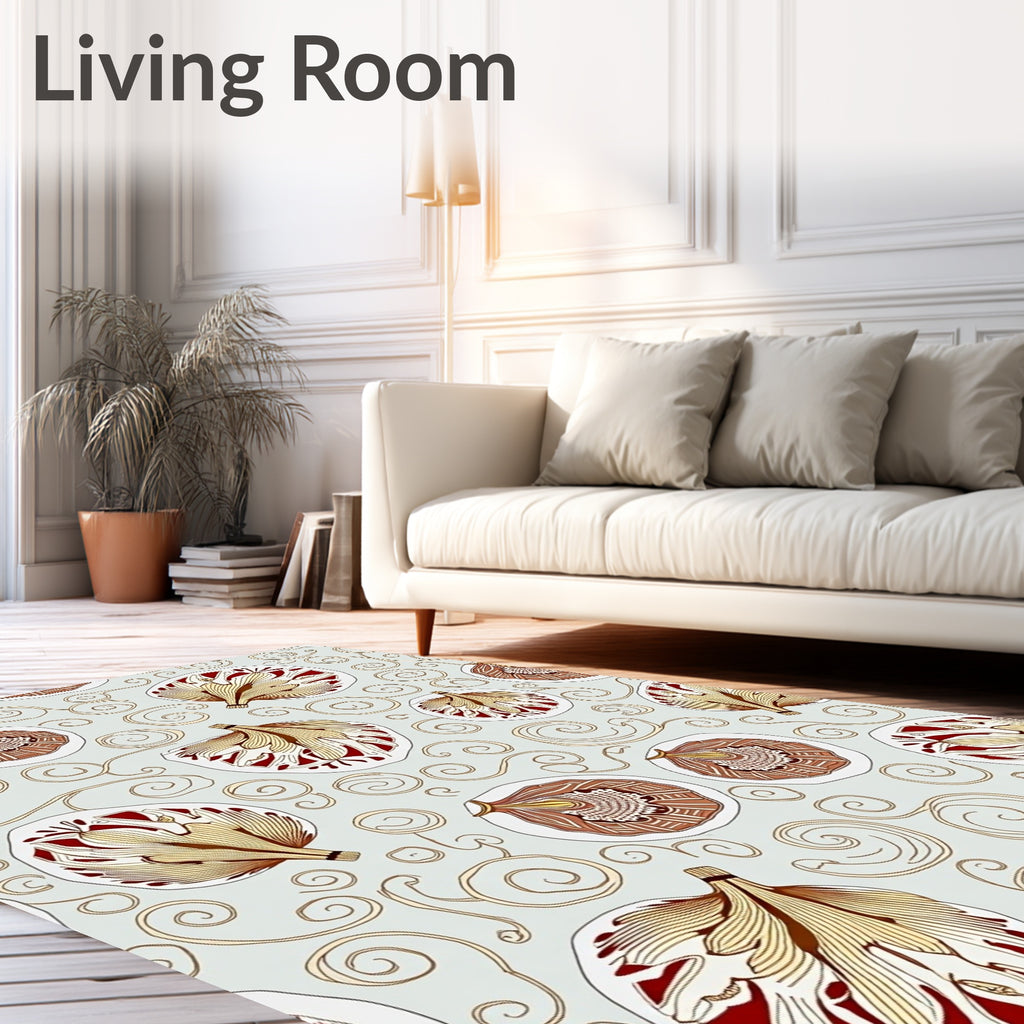 Golden Crimson Seed Pod Scrolls Rug