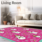 Pink Snowman Floral Whimsical Festive Rug