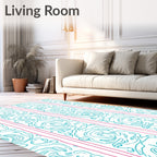 Aqua Pink Curlicue Vertical Stripe Rug