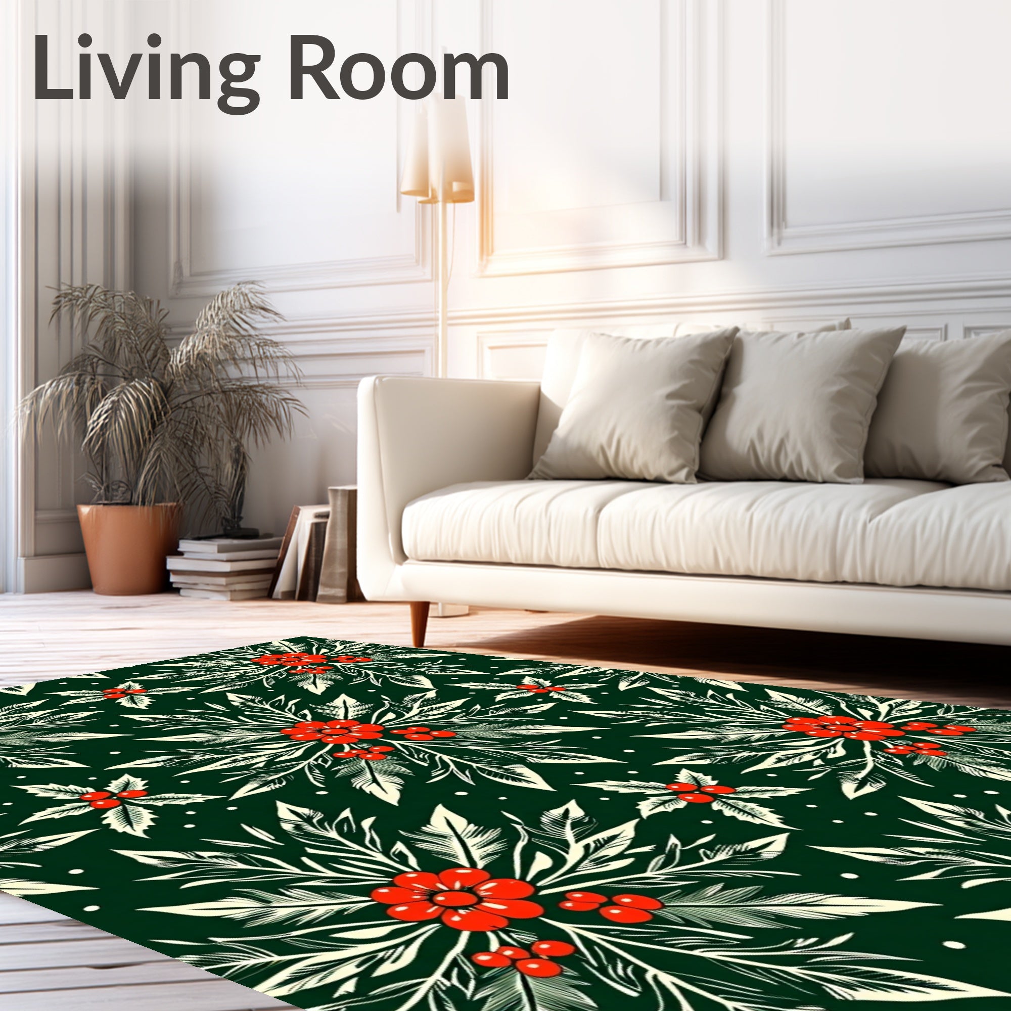 Red Berry Holly Leaf Garland Rug